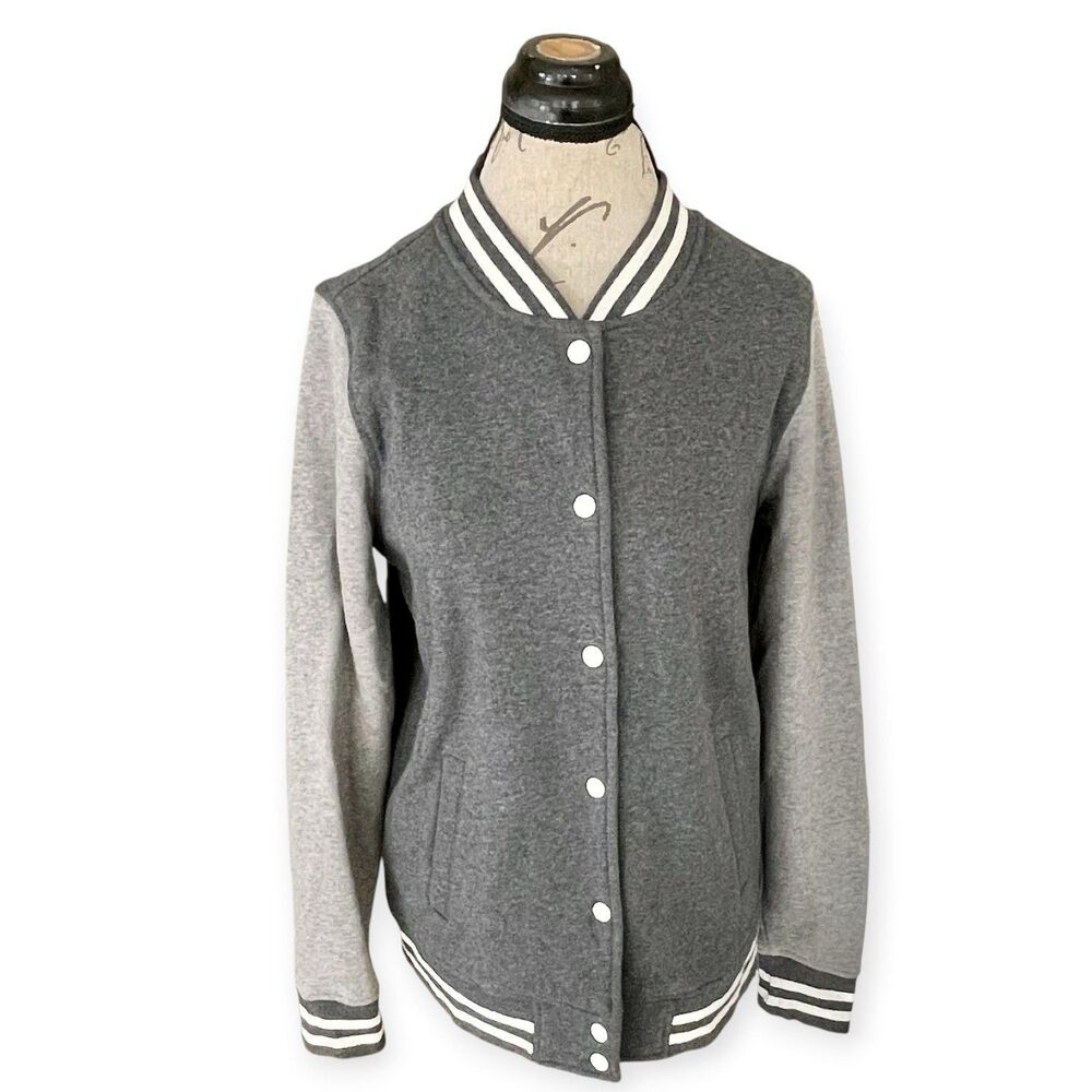 Sport-Tek Varsity Jacket Womens Sz Medium Floral Gray Sporty Winter Fall Comfy - Picture 2 of 11